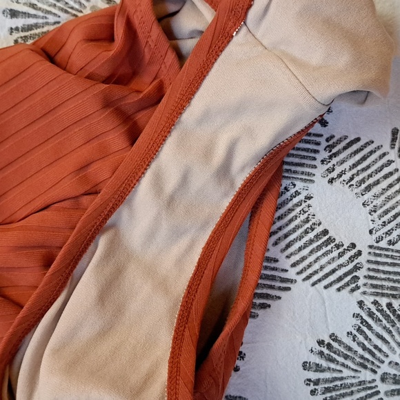 Kona Sol wide rib ring front strappy open back one piece in desert orange szS - Picture 8 of 13